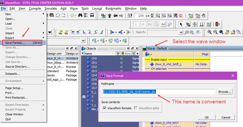 Save the waveform format setup