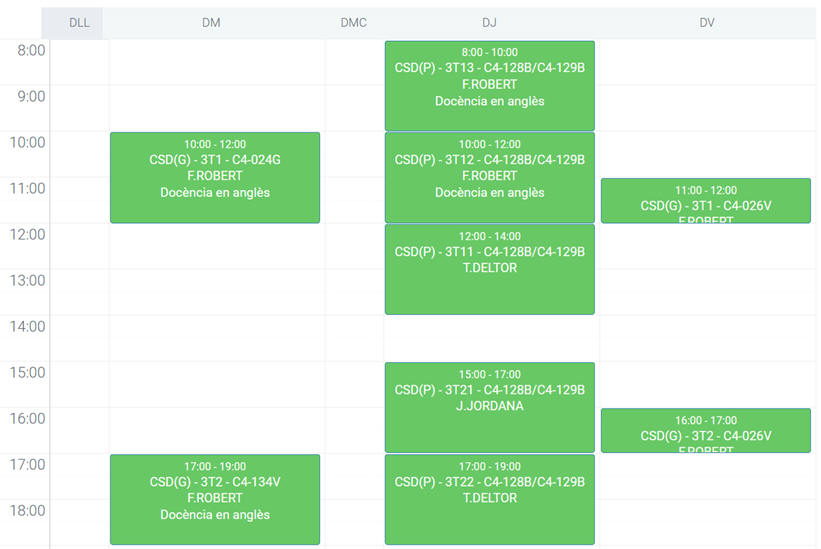 Classes timetable